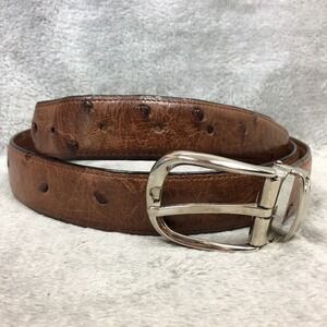 Ostrich Leather Belt Brown Made in Italy Exotic Skin Unisex 34